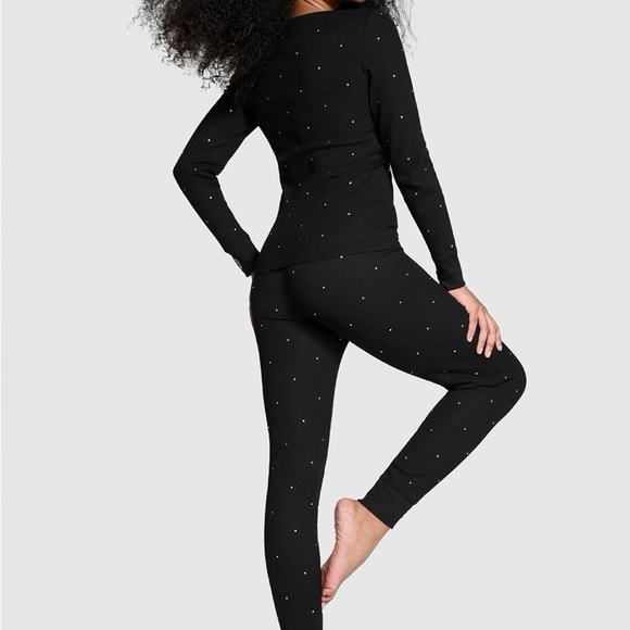 BRAND NEW VICTORIAS SECRET Black Pajamas with White Dots - Picture 2 of 6